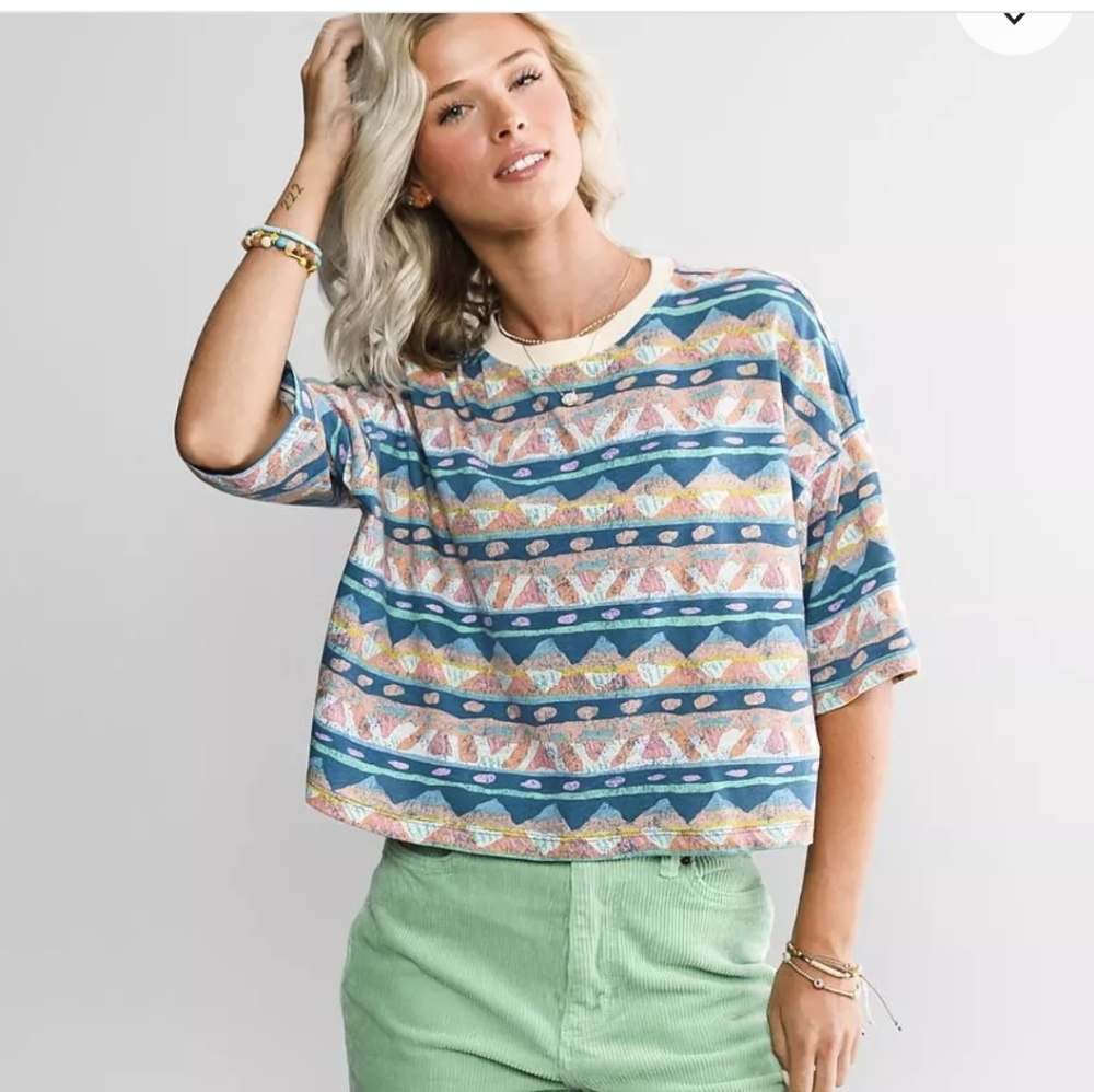 Billabong x The Salty Blonde Still Salty Cropped Patterned Women's Top Sz L